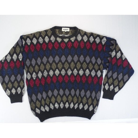 Vintage MONDO‎ DI MARCO Geometric Static Crewneck L/S Sweater Men’s Large Italy - Picture 1 of 6